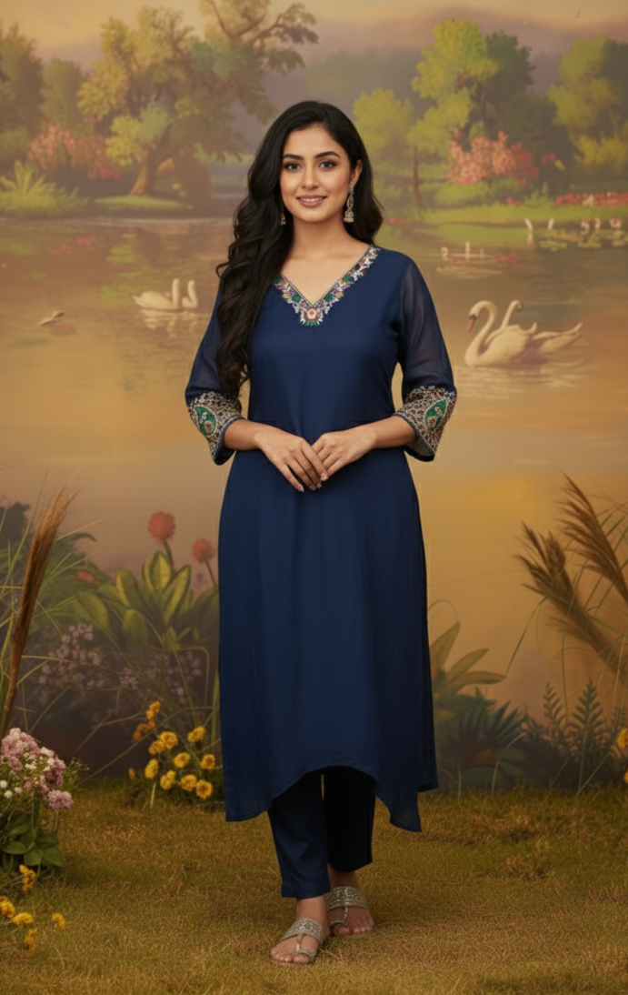 ROYAL BLUE CHANDERI SUIT SET