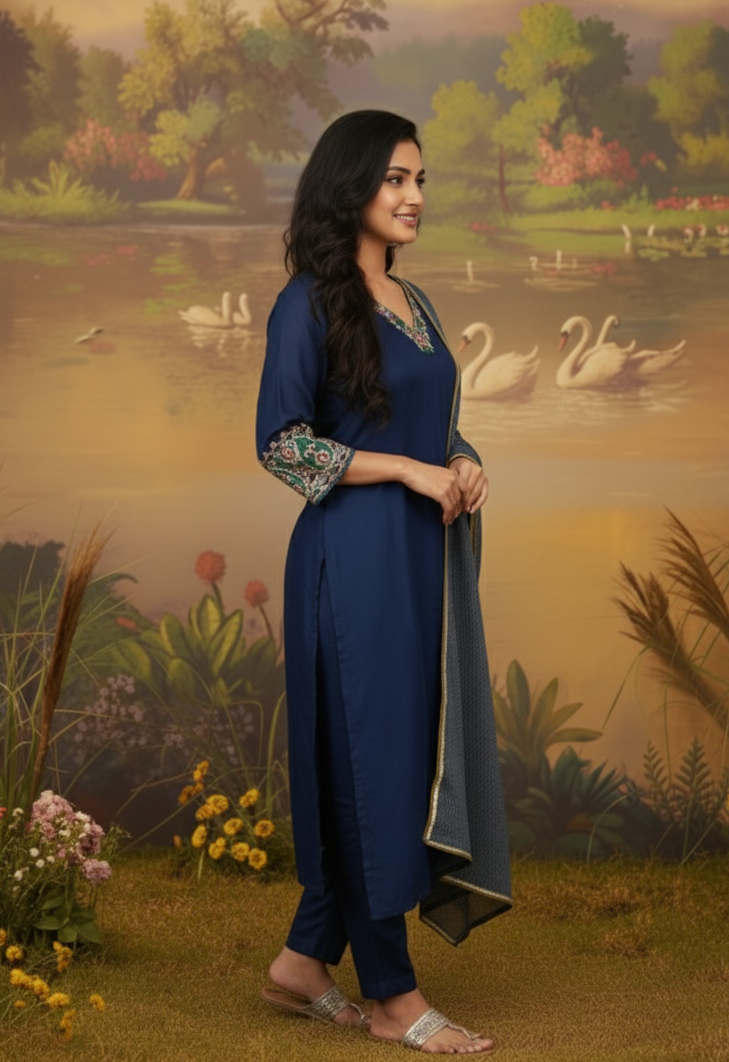 ROYAL BLUE CHANDERI SUIT SET