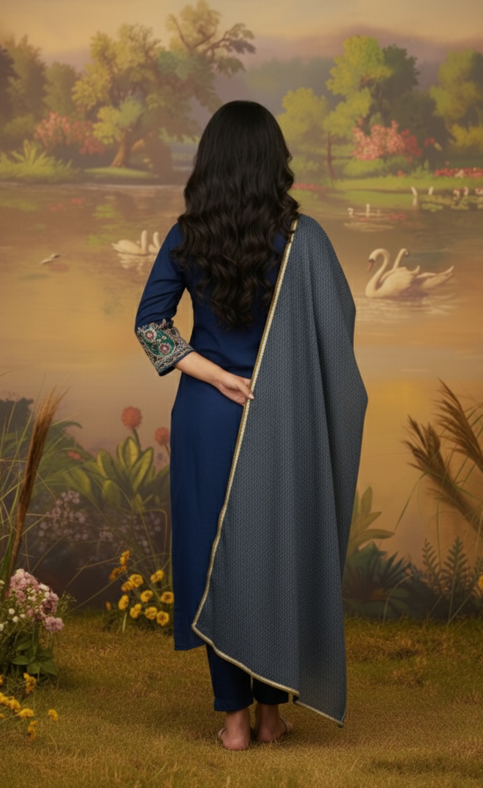 ROYAL BLUE CHANDERI SUIT SET