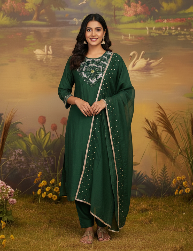 FOREST MUSE CHANDERI SUIT SET