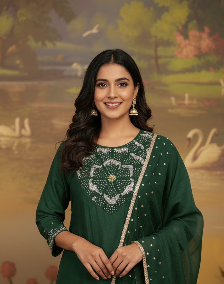 FOREST MUSE CHANDERI SUIT SET