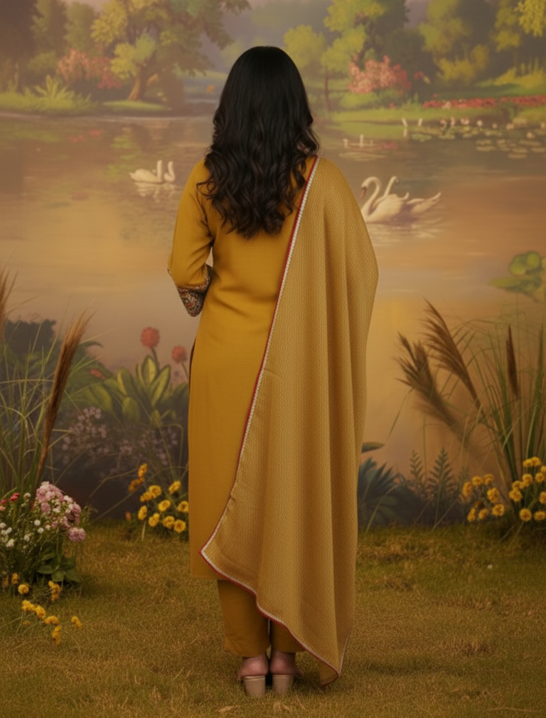 MUSTARD MUSE CHANDERI SUIT SET