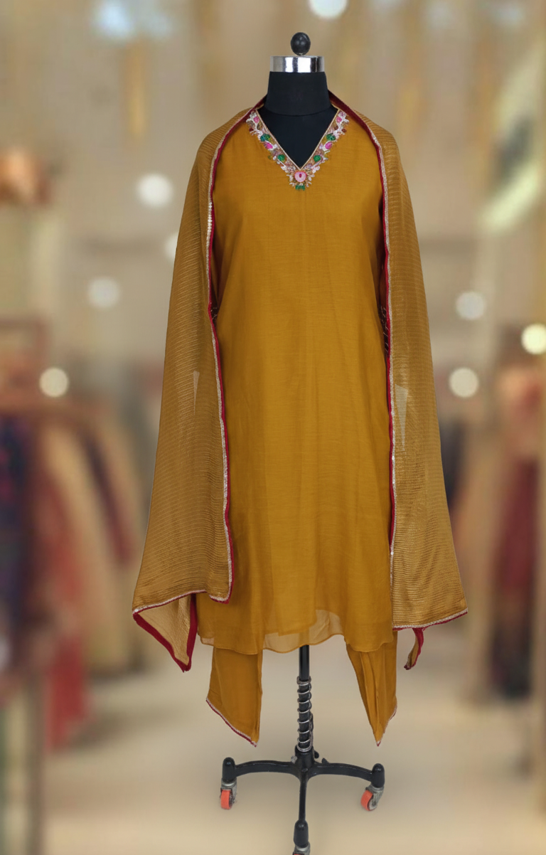 MUSTARD MUSE CHANDERI SUIT SET