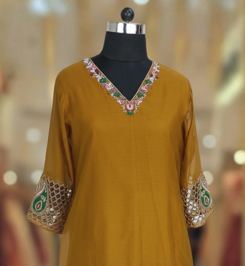 MUSTARD MUSE CHANDERI SUIT SET