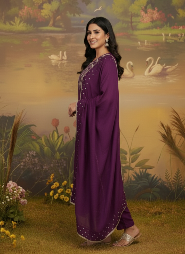 REGAL REDIANCE PURPLE CHANDERI SUIT SET