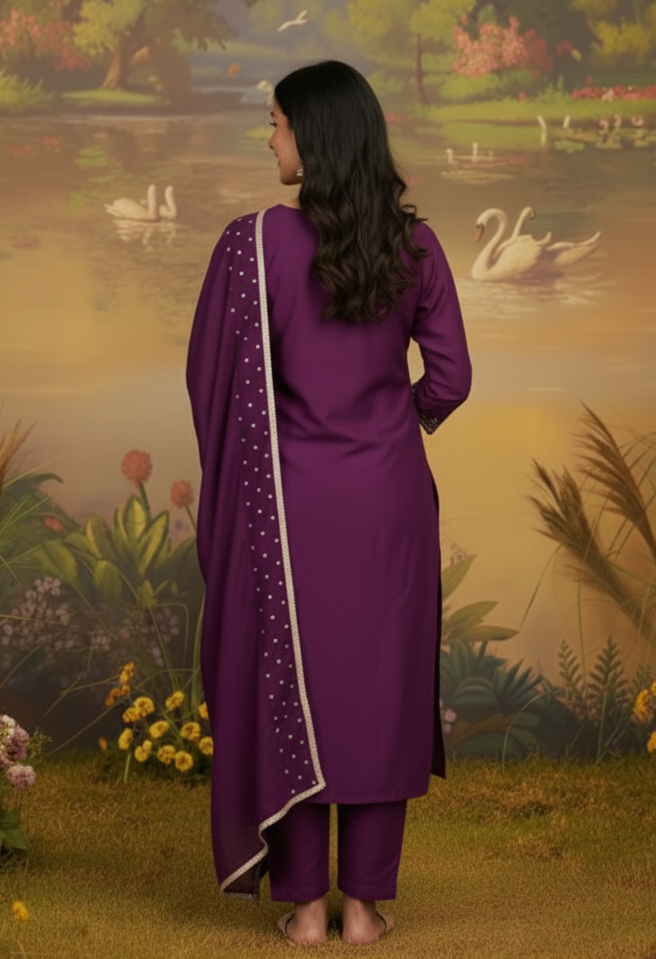 REGAL REDIANCE PURPLE CHANDERI SUIT SET