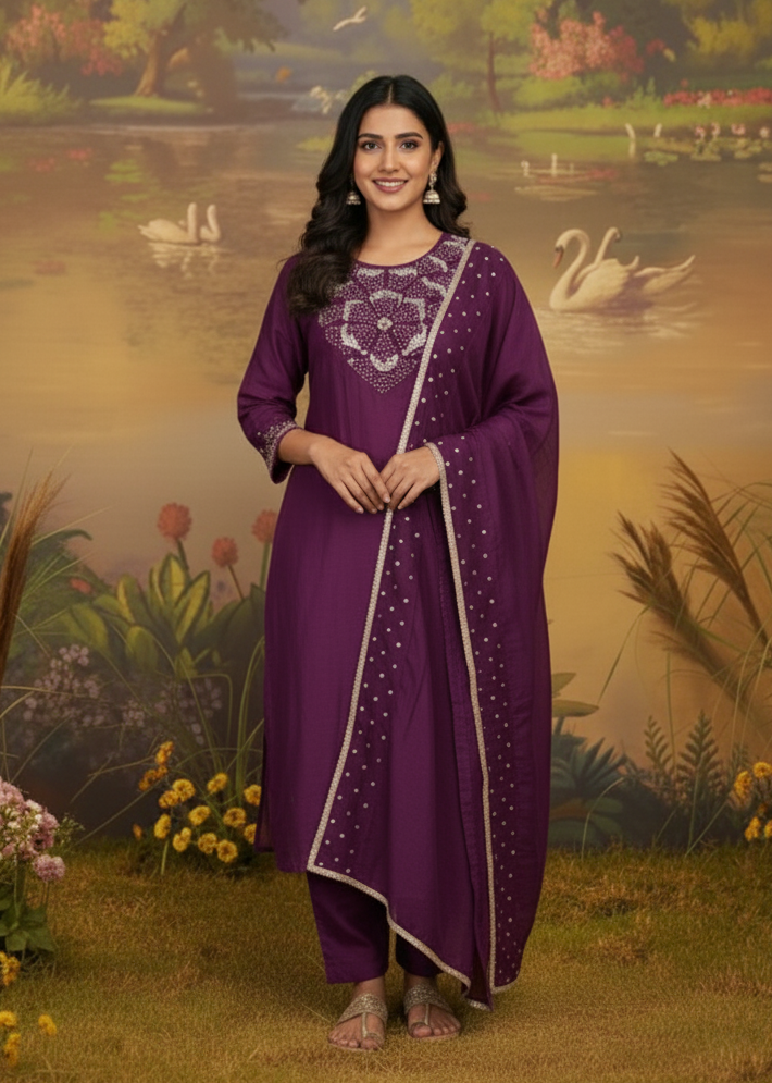 REGAL REDIANCE PURPLE CHANDERI SUIT SET
