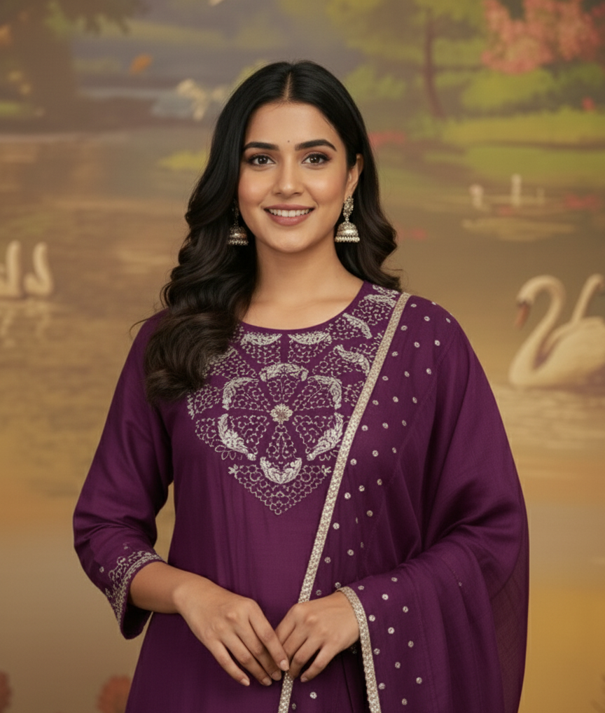 REGAL REDIANCE PURPLE CHANDERI SUIT SET