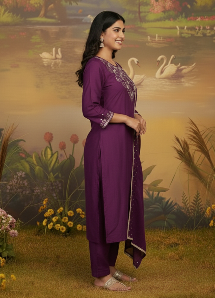 REGAL REDIANCE PURPLE CHANDERI SUIT SET