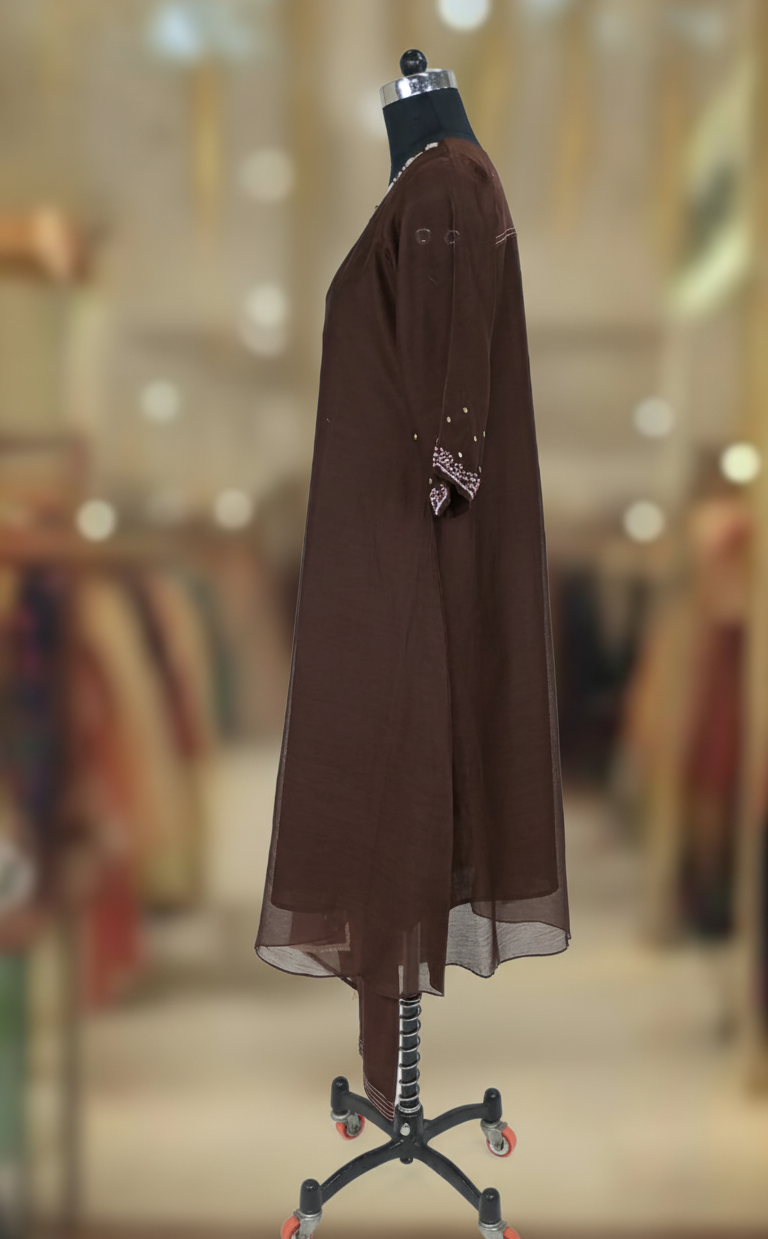 BROWN CHANDERI SUIT SET