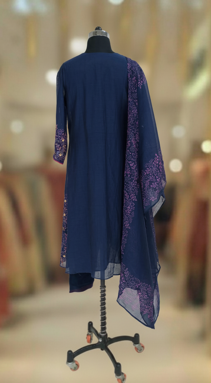 ROYAL BLUE CHANDERI SUIT SET