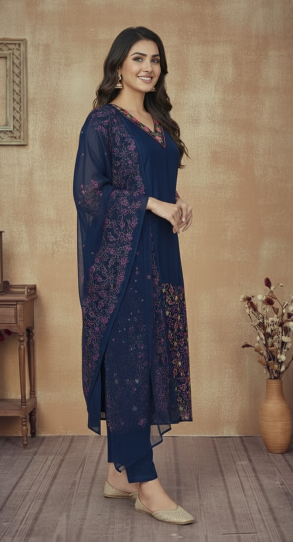 ROYAL BLUE CHANDERI SUIT SET