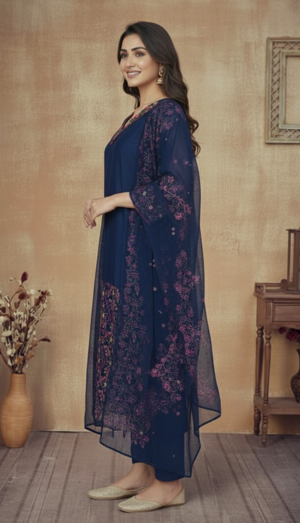 ROYAL BLUE CHANDERI SUIT SET