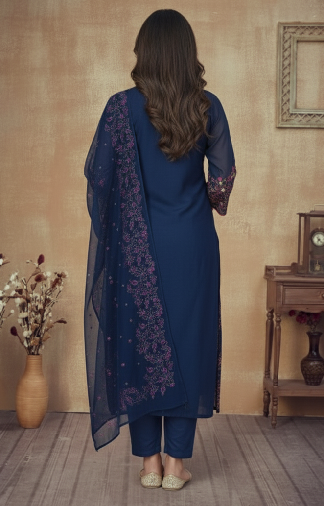 ROYAL BLUE CHANDERI SUIT SET