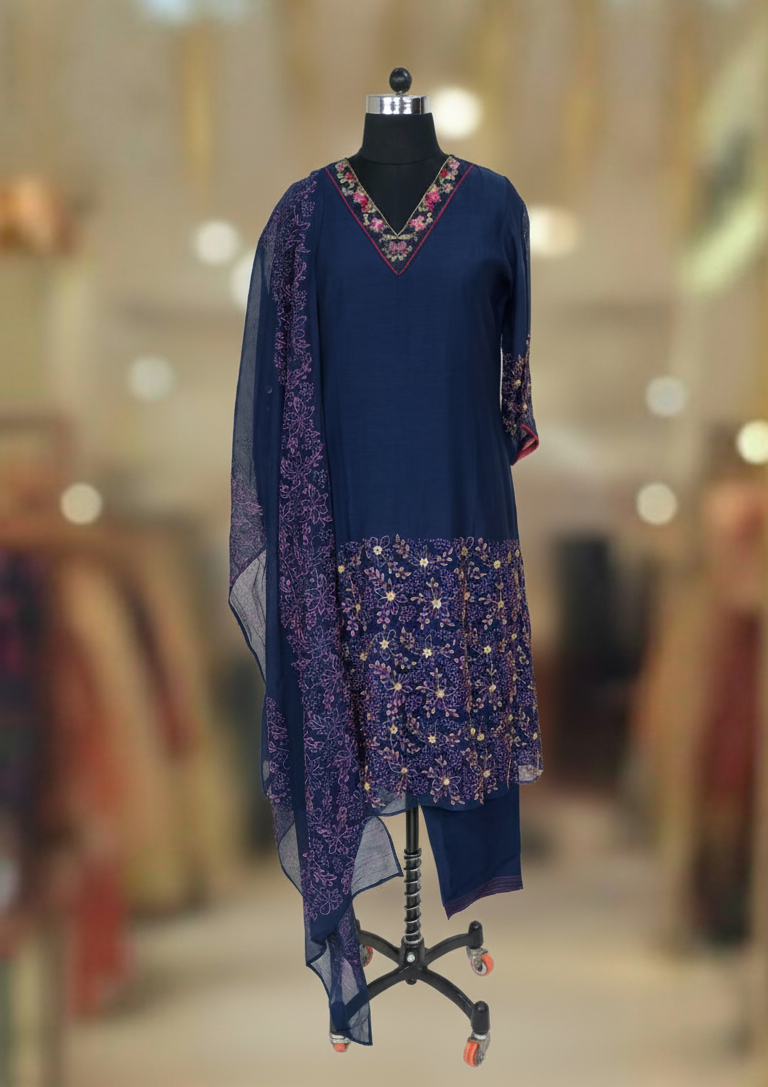 ROYAL BLUE CHANDERI SUIT SET