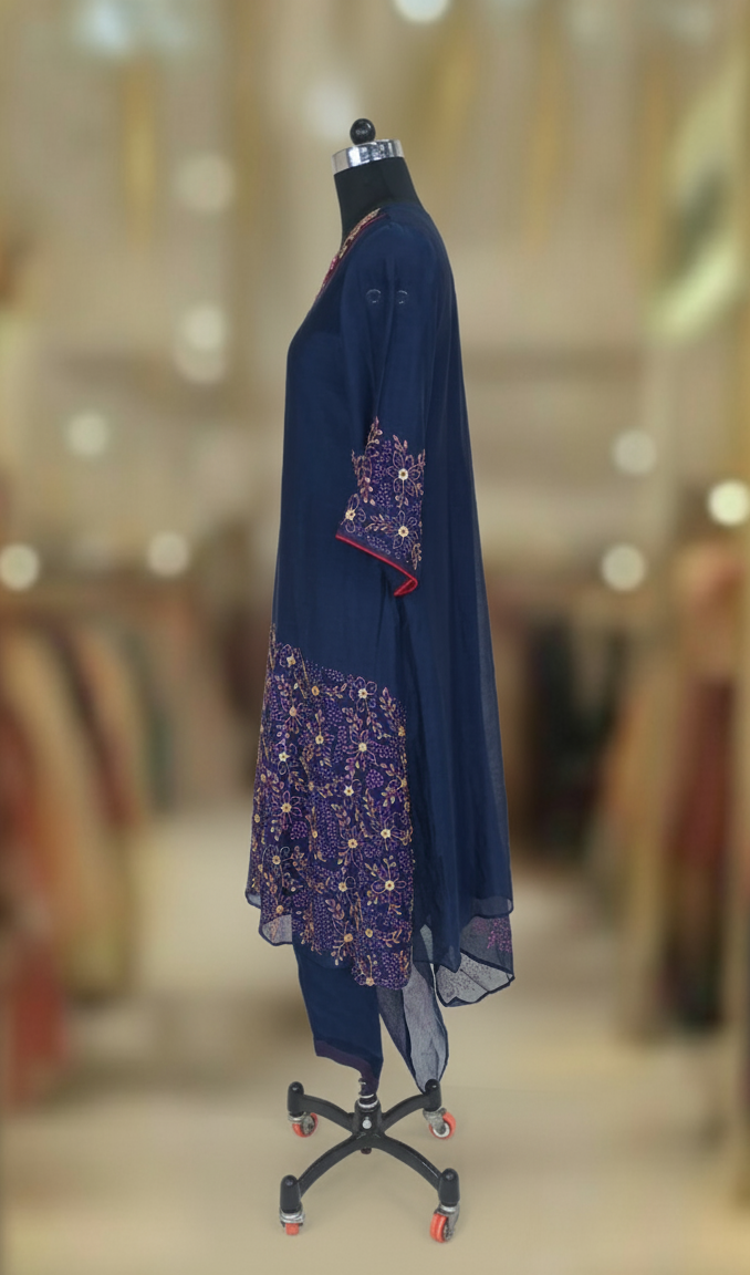 ROYAL BLUE CHANDERI SUIT SET