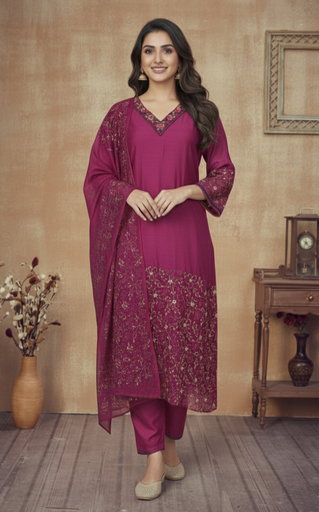 RANI PINK CHANDERI SUIT SET