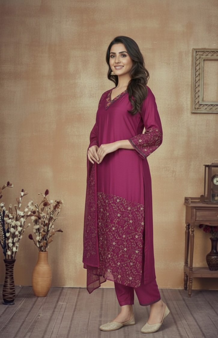 RANI PINK CHANDERI SUIT SET