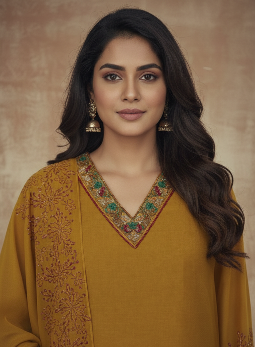 MUSTARD YELLOW CHANDERI SUIT SET