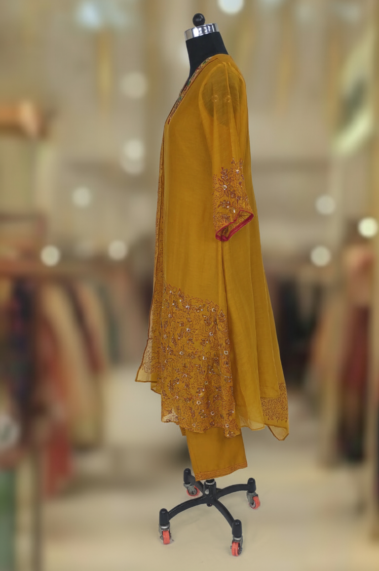 MUSTARD YELLOW CHANDERI SUIT SET