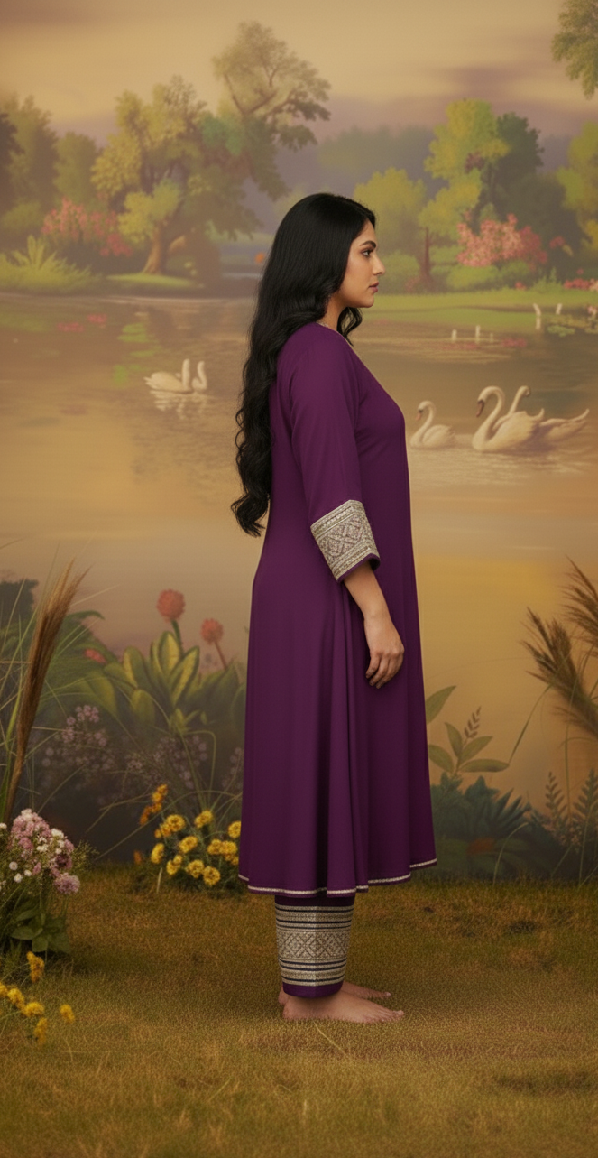 VIOLET GAZI SILK SUIT SET