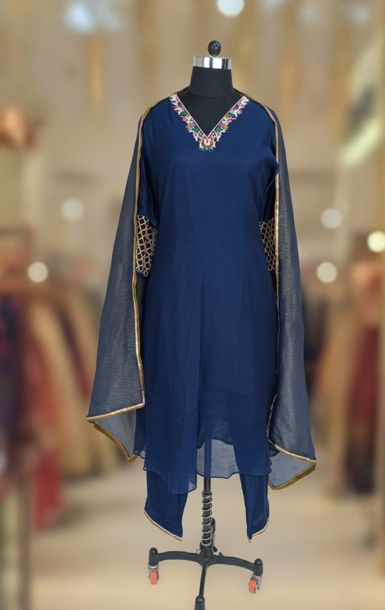 ROYAL BLUE CHANDERI SUIT SET