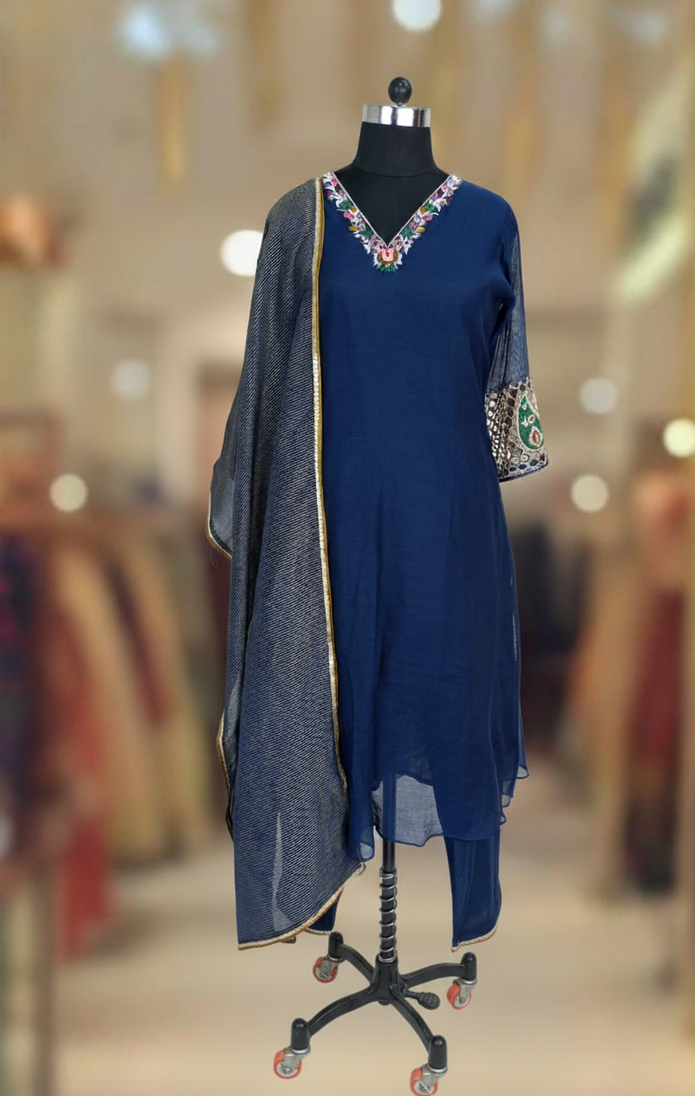 ROYAL BLUE CHANDERI SUIT SET
