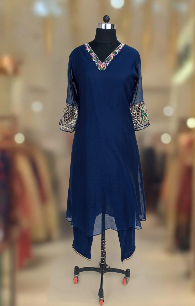 ROYAL BLUE CHANDERI SUIT SET