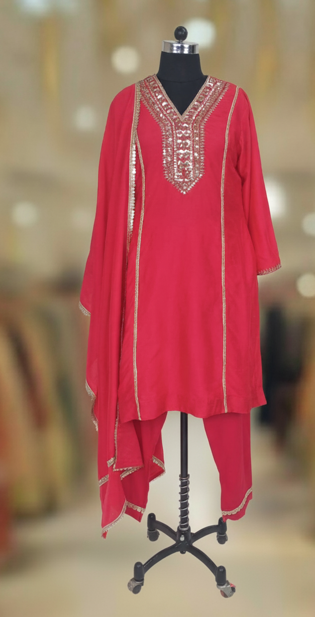 RED TUSSAR SILK SUIT SET