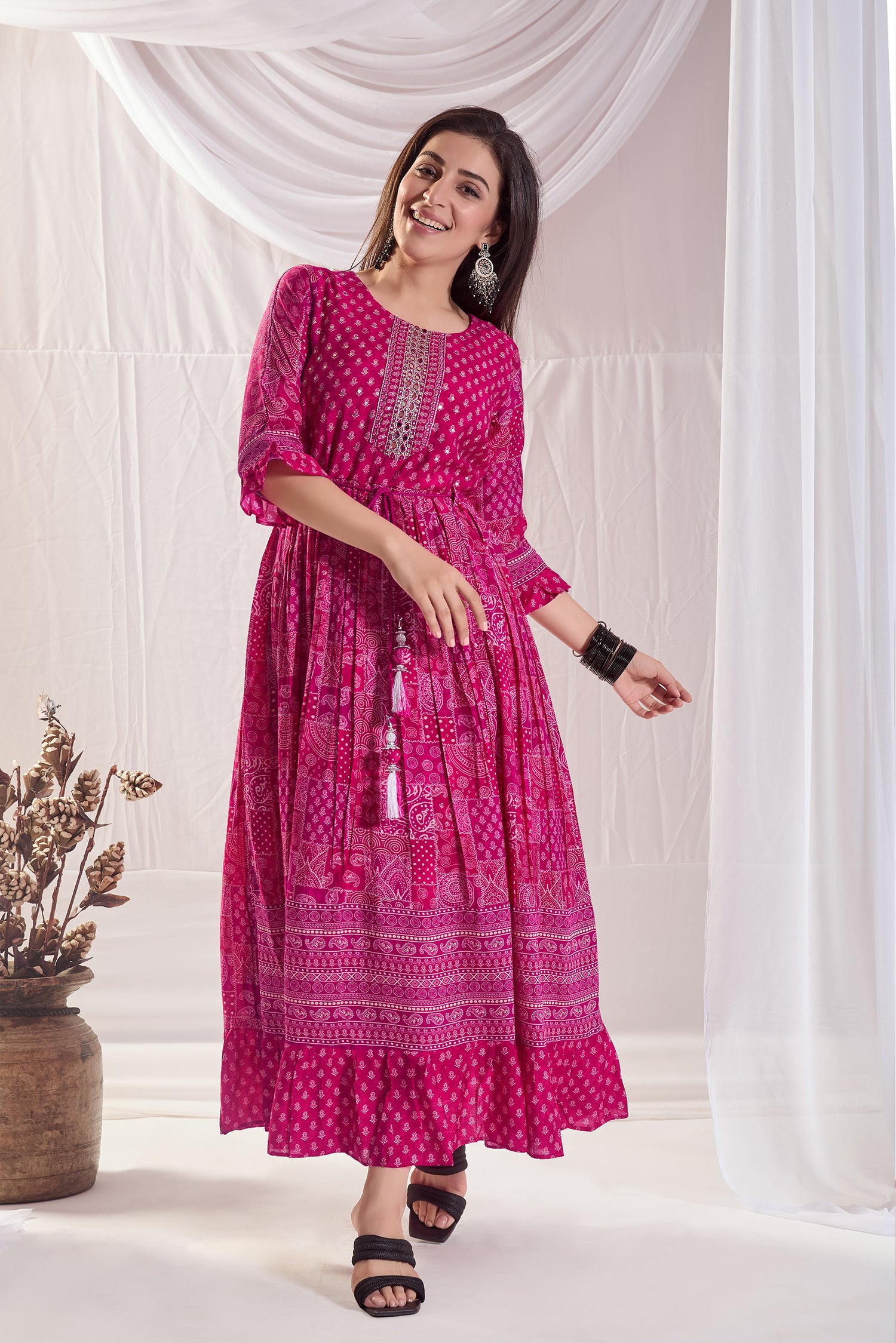 Stylish Rani Muslin Silk Long Dress