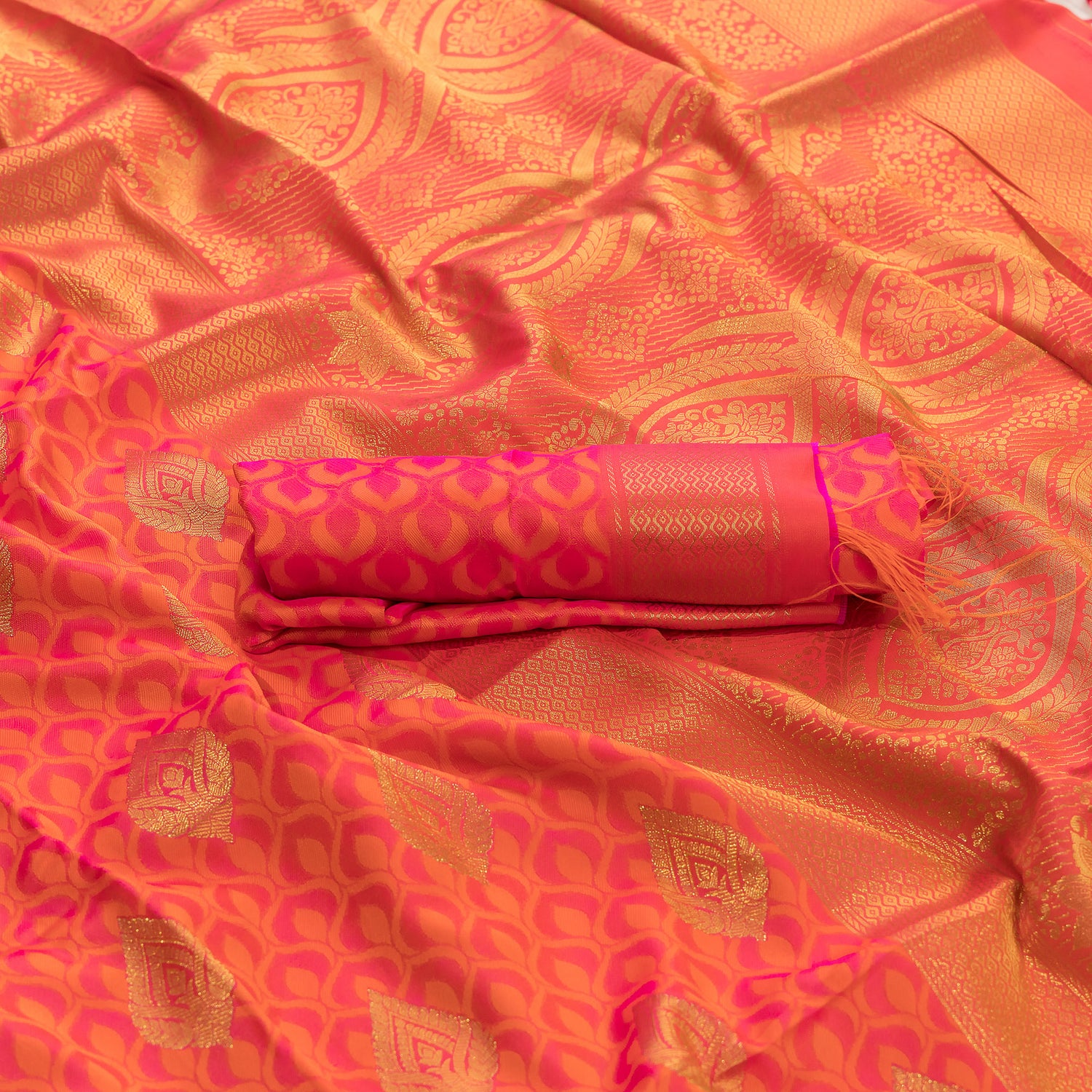 Vibrant Orange Banarasi Zari Saree