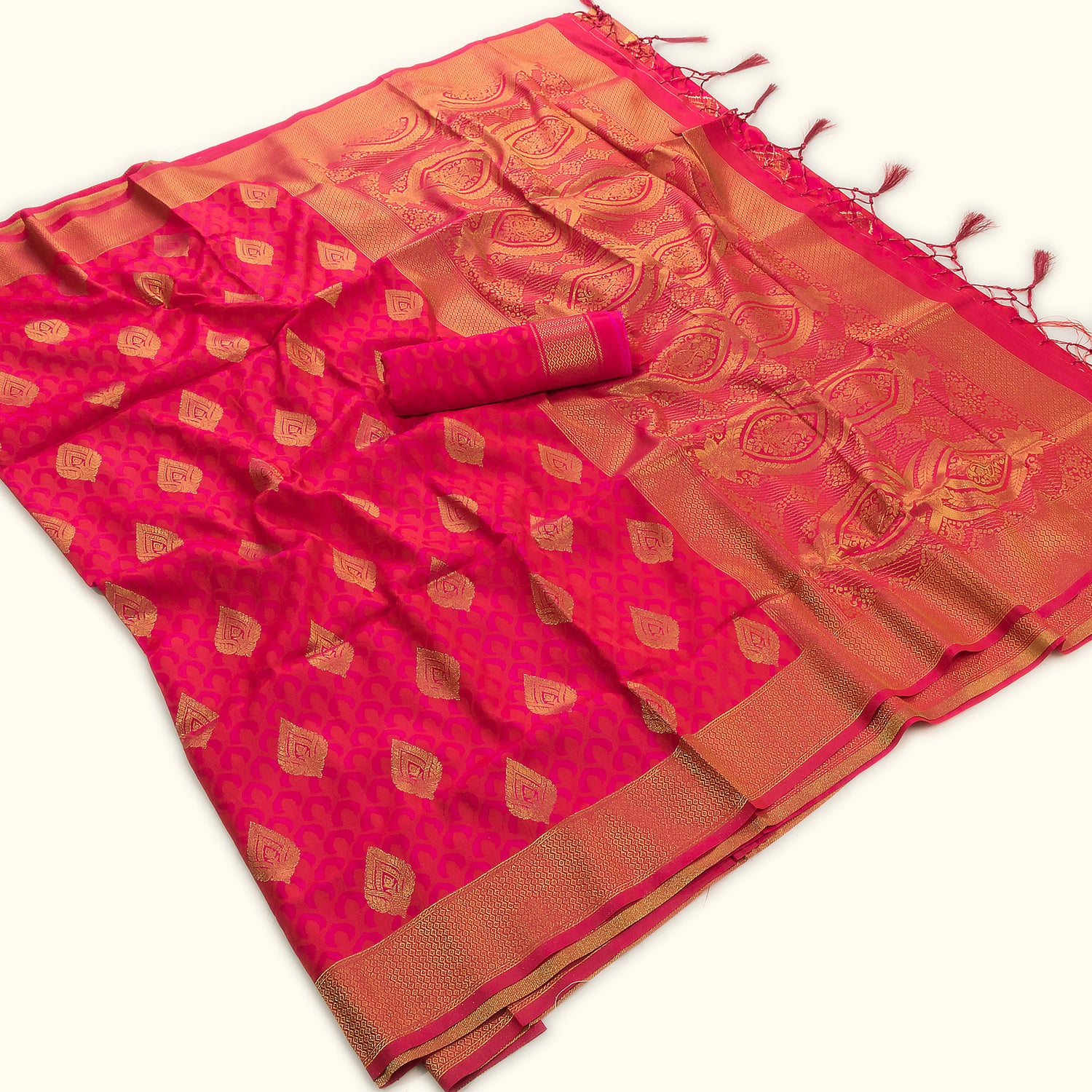 Pink Banarasi Silk Saree with Golden Pallu