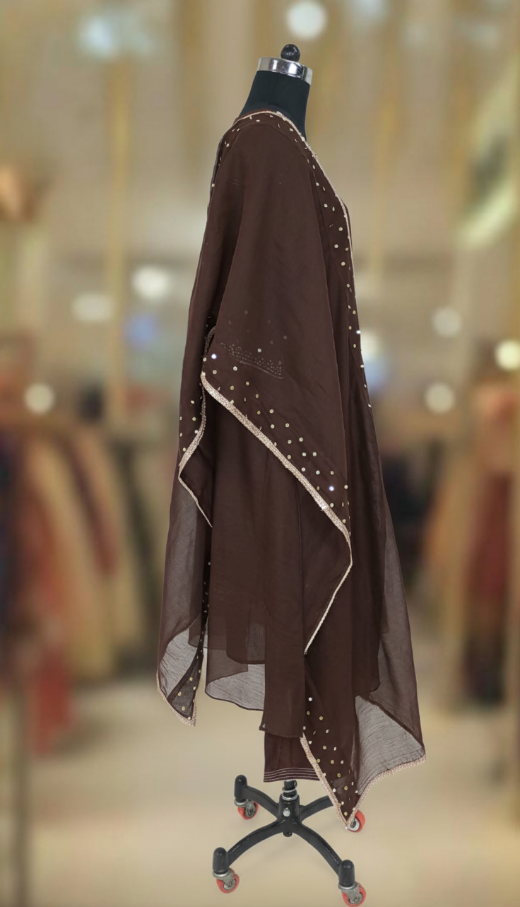BROWN CHANDERI SUIT SET