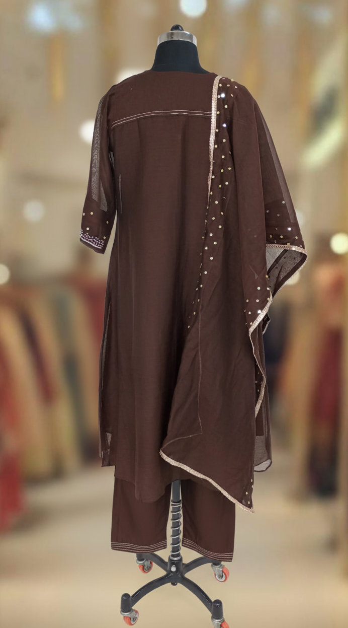 BROWN CHANDERI SUIT SET