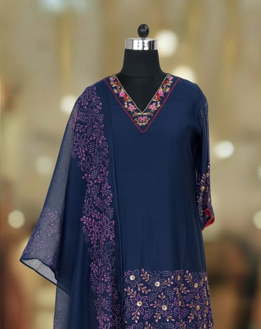 ROYAL BLUE CHANDERI SUIT SET