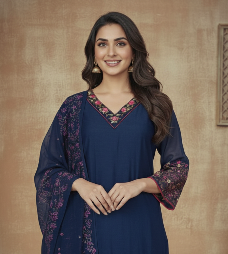 ROYAL BLUE CHANDERI SUIT SET