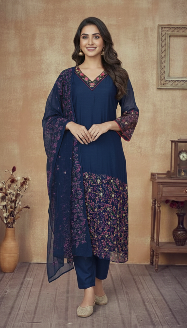 ROYAL BLUE CHANDERI SUIT SET