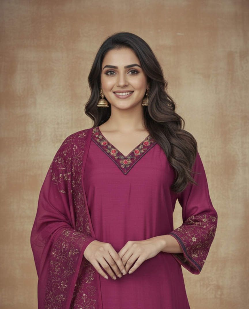 RANI PINK  CHANDERI SUIT SET