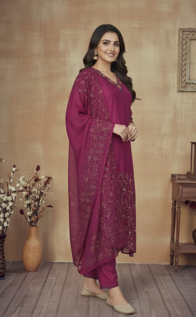 RANI PINK  CHANDERI SUIT SET