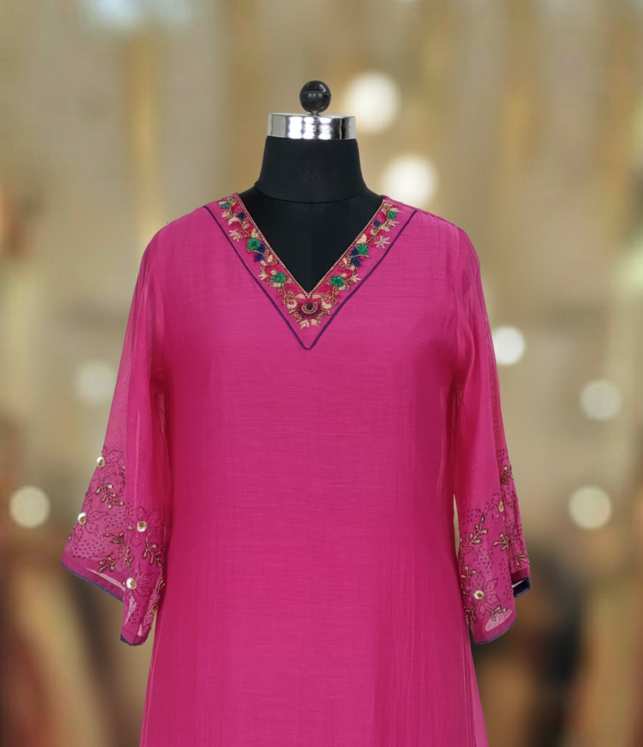 RANI PINK  CHANDERI SUIT SET