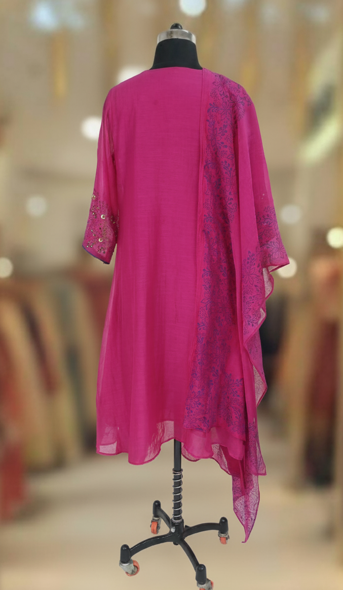 RANI PINK  CHANDERI SUIT SET