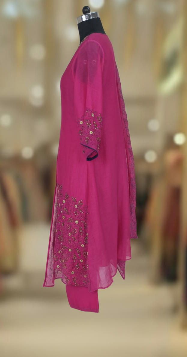RANI PINK  CHANDERI SUIT SET