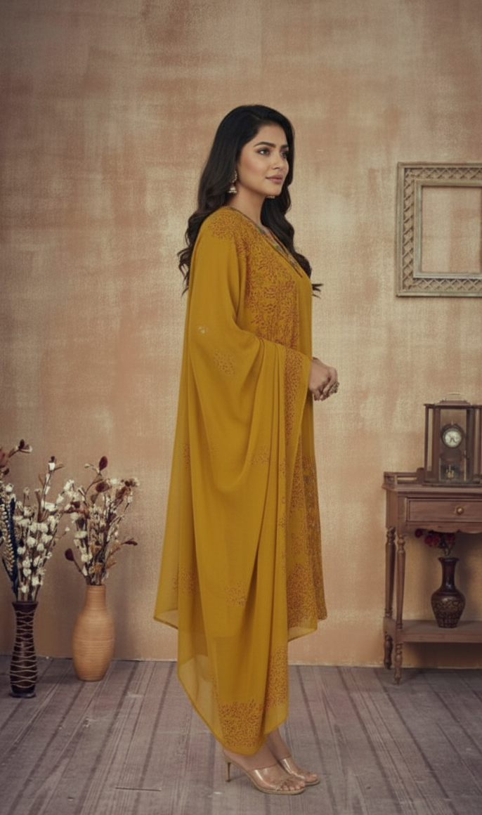 MUSTARD YELLOW CHANDERI SUIT SET