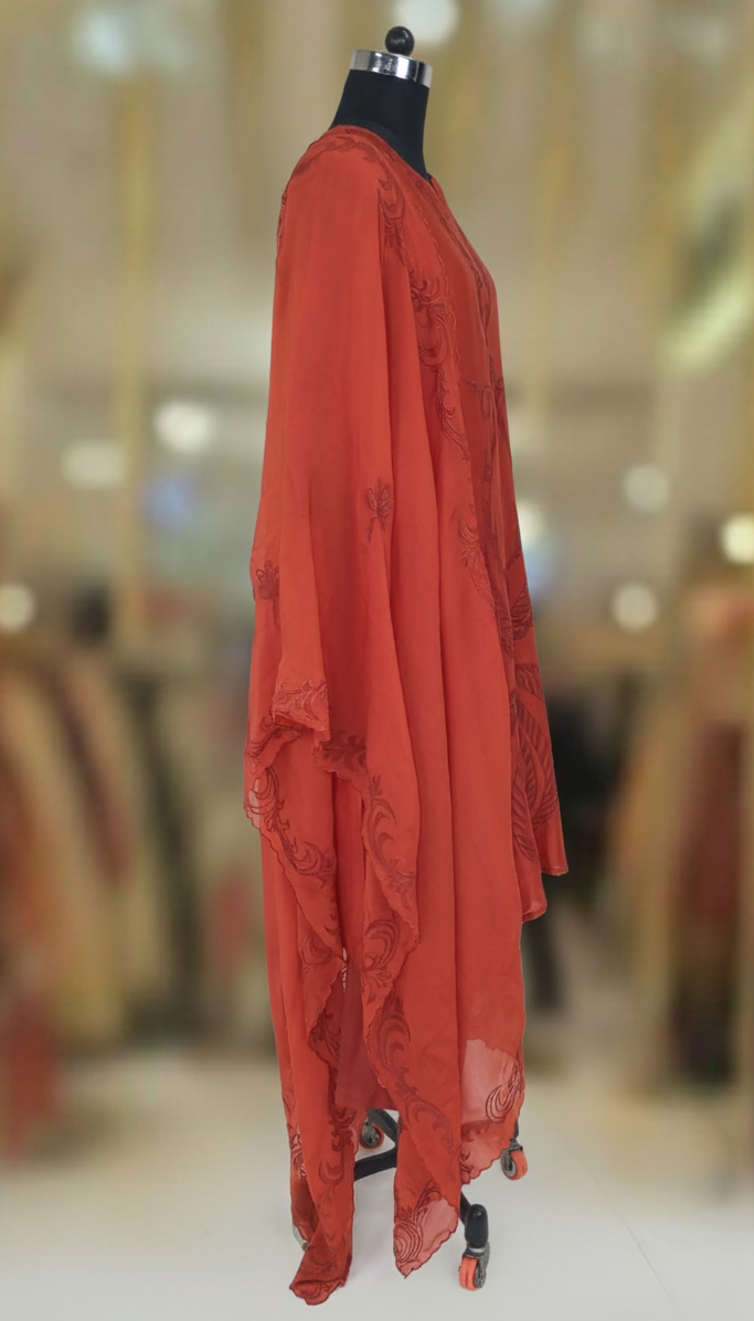 DARK ORANGE CHANDERI SUIT  SET