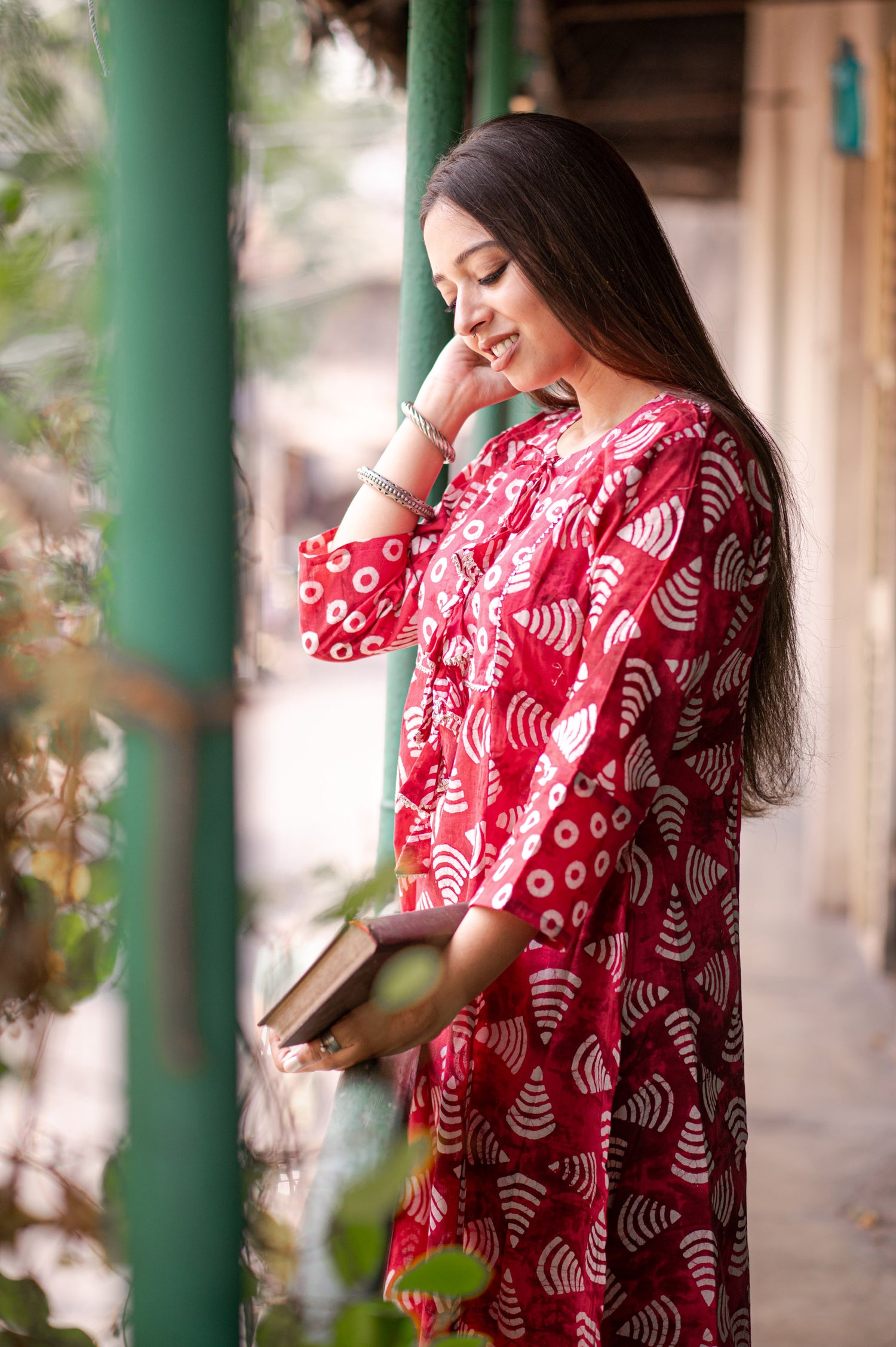 Radiant Red Cotton Printed Kurta set with Embroidery