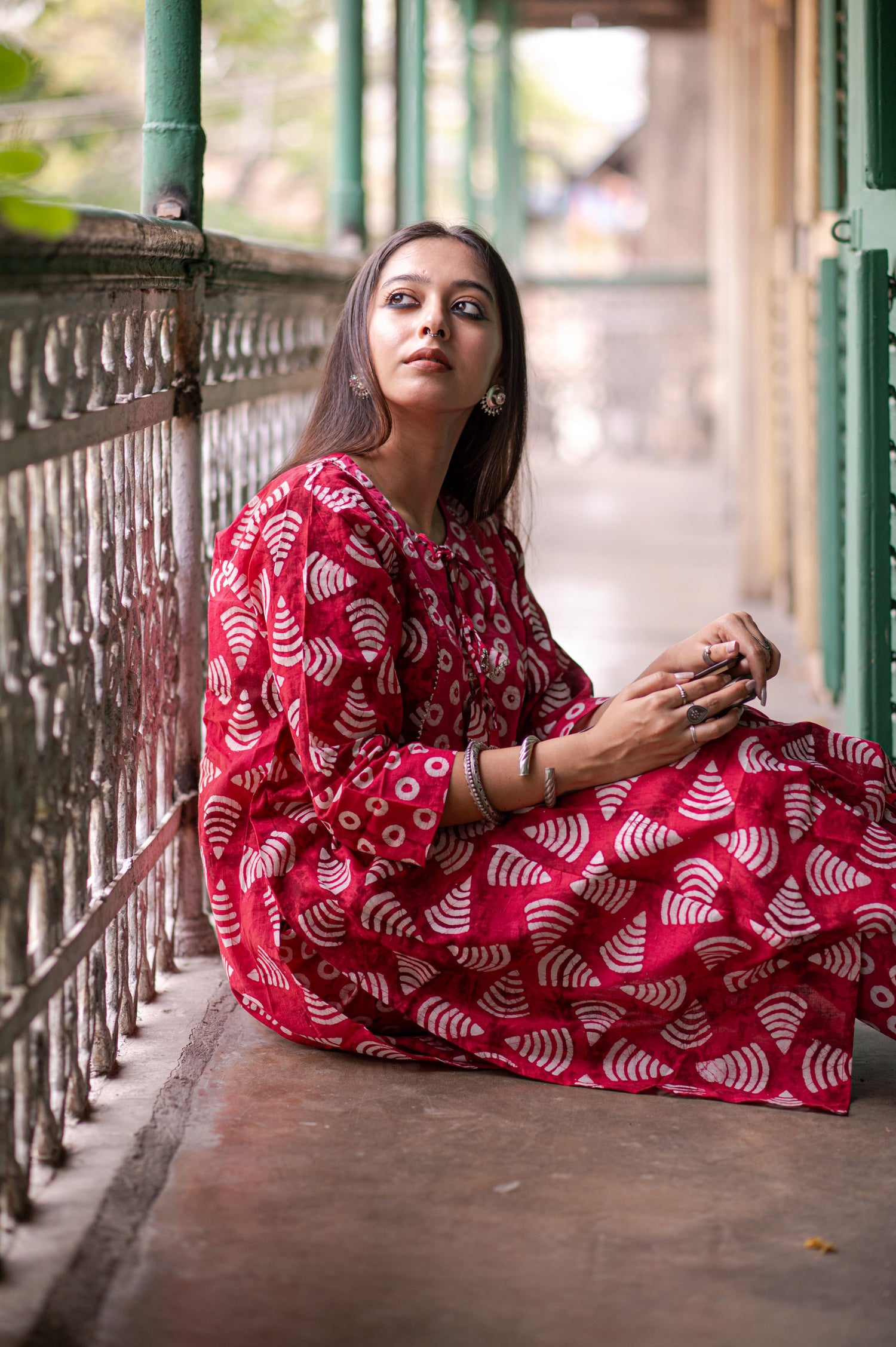 Radiant Red Cotton Printed Kurta set with Embroidery