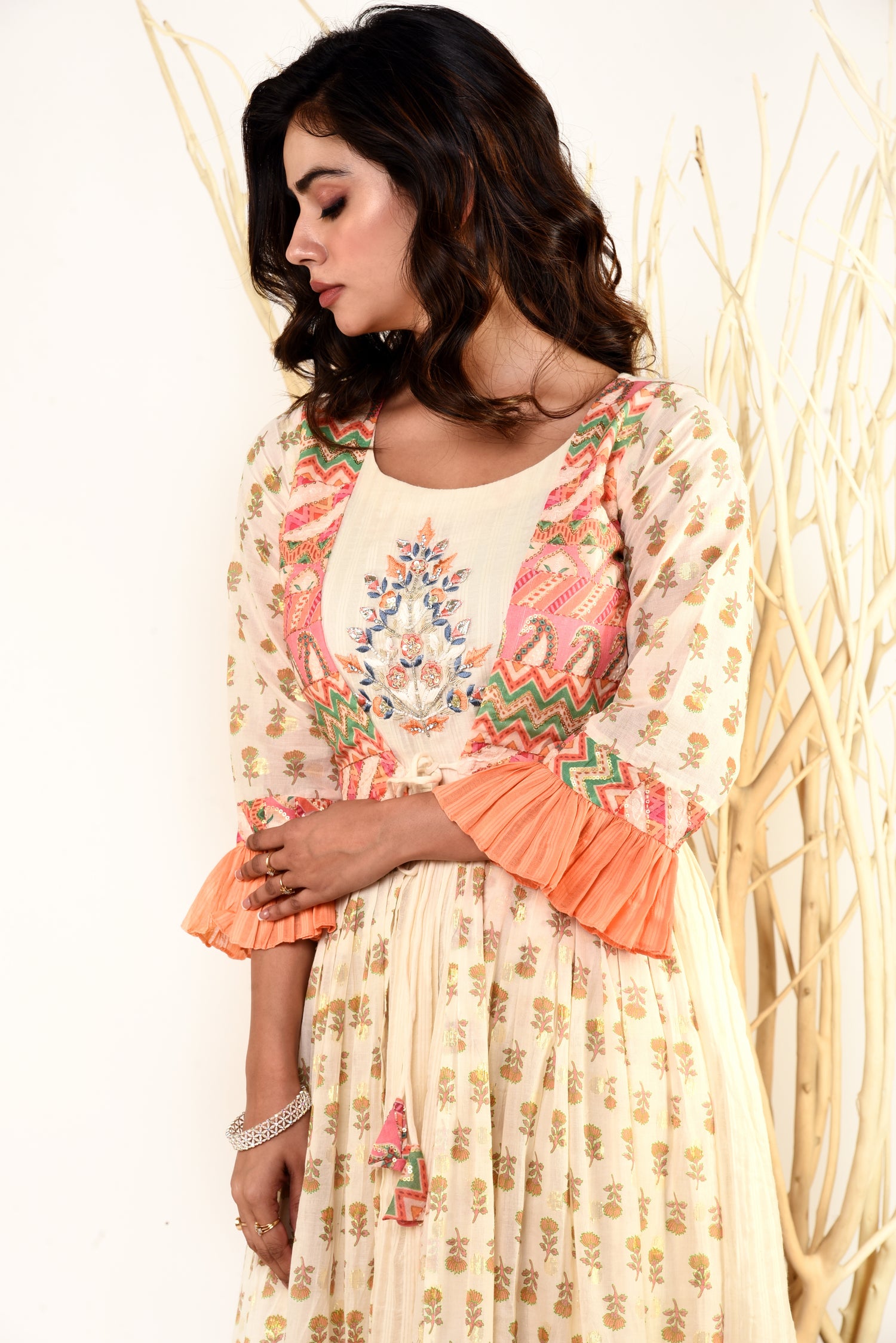 Soft Sundar Off White Mulmul Long Dress