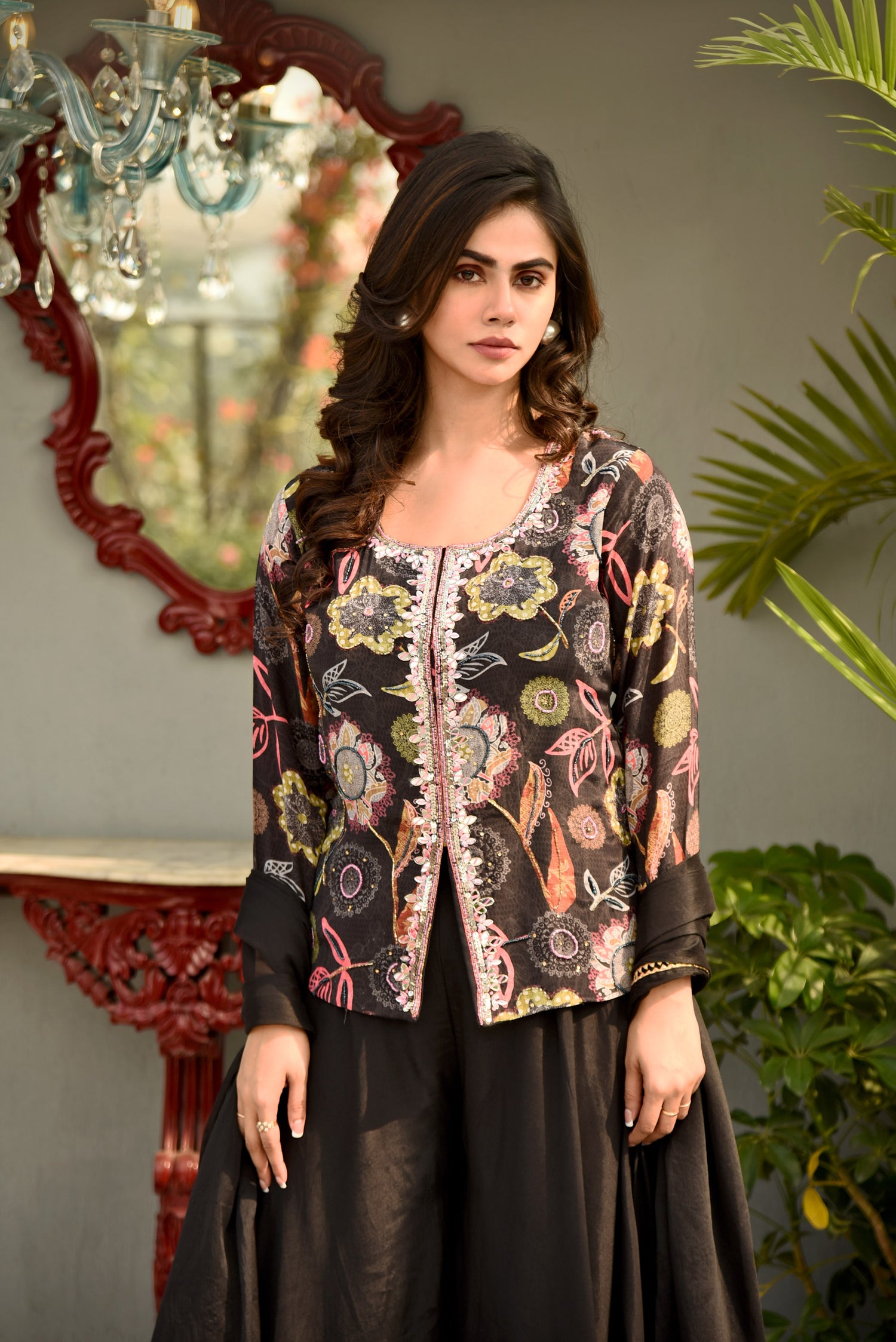 Noor Organza Printed Sharara set with Embroidery