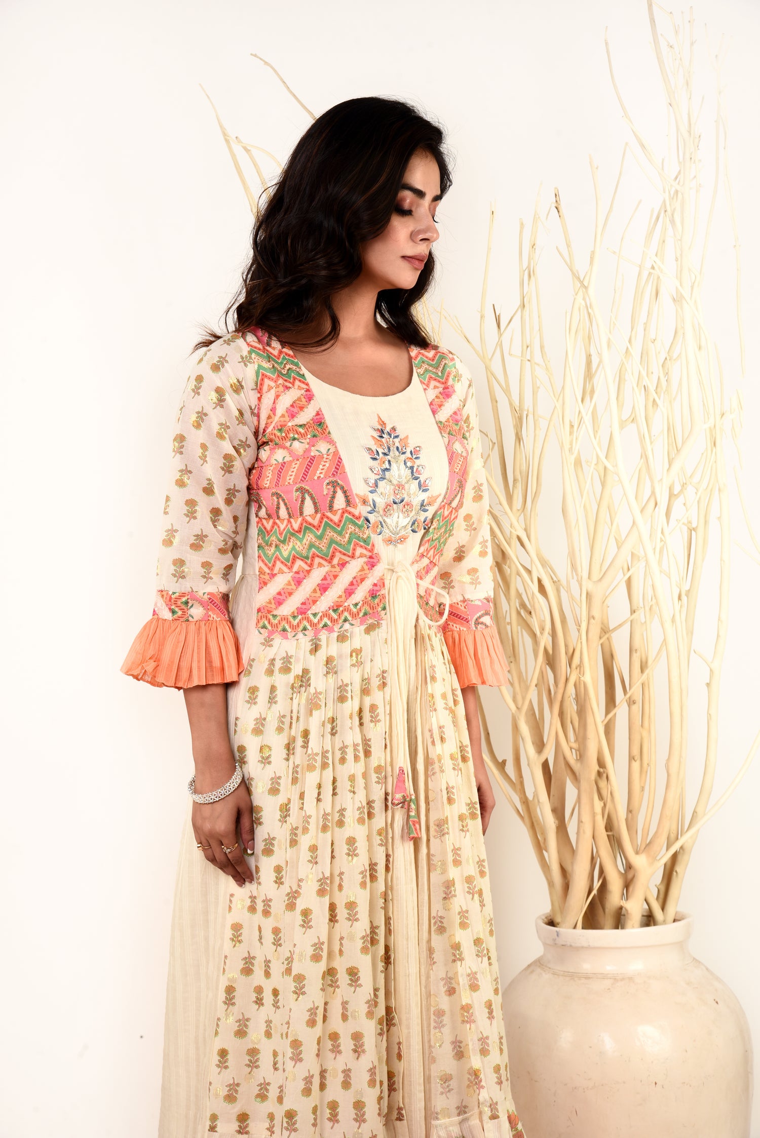 Soft Sundar Off White Mulmul Long Dress