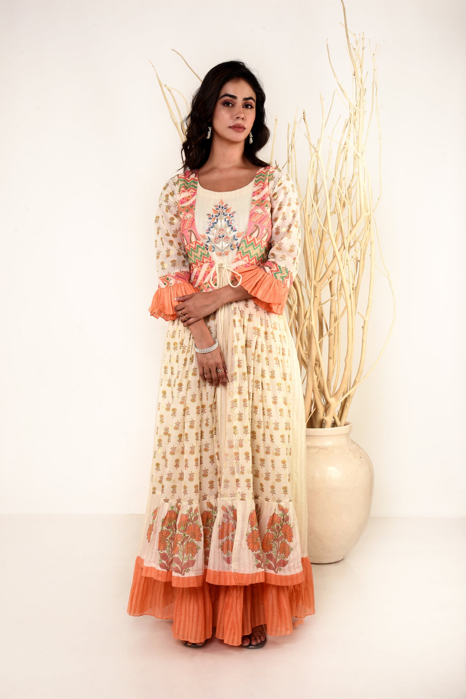 Soft Sundar Off White Mulmul Long Dress